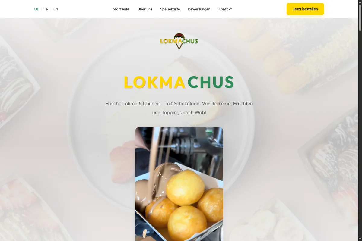 Homepage preview for LOKMACHUS, a churros and lokma business in Vienna.
