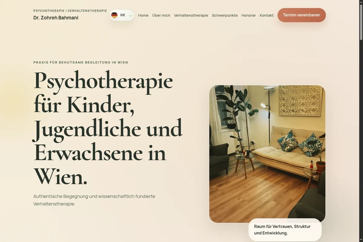 Homepage preview for Dr. Zohreh Bahmani's psychotherapy practice in Vienna.