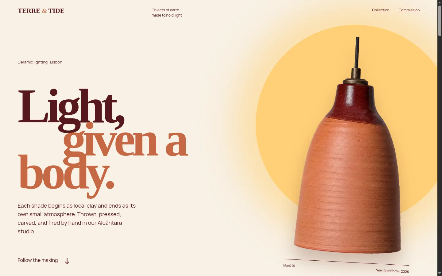 Terre & Tide Ceramics website concept preview
